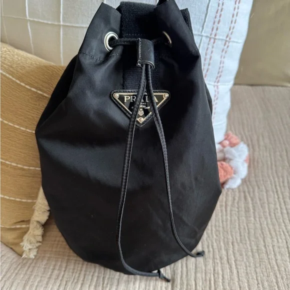 Prada Vintage Bucket Bag with Enameled Metal Triangle Logo Plate